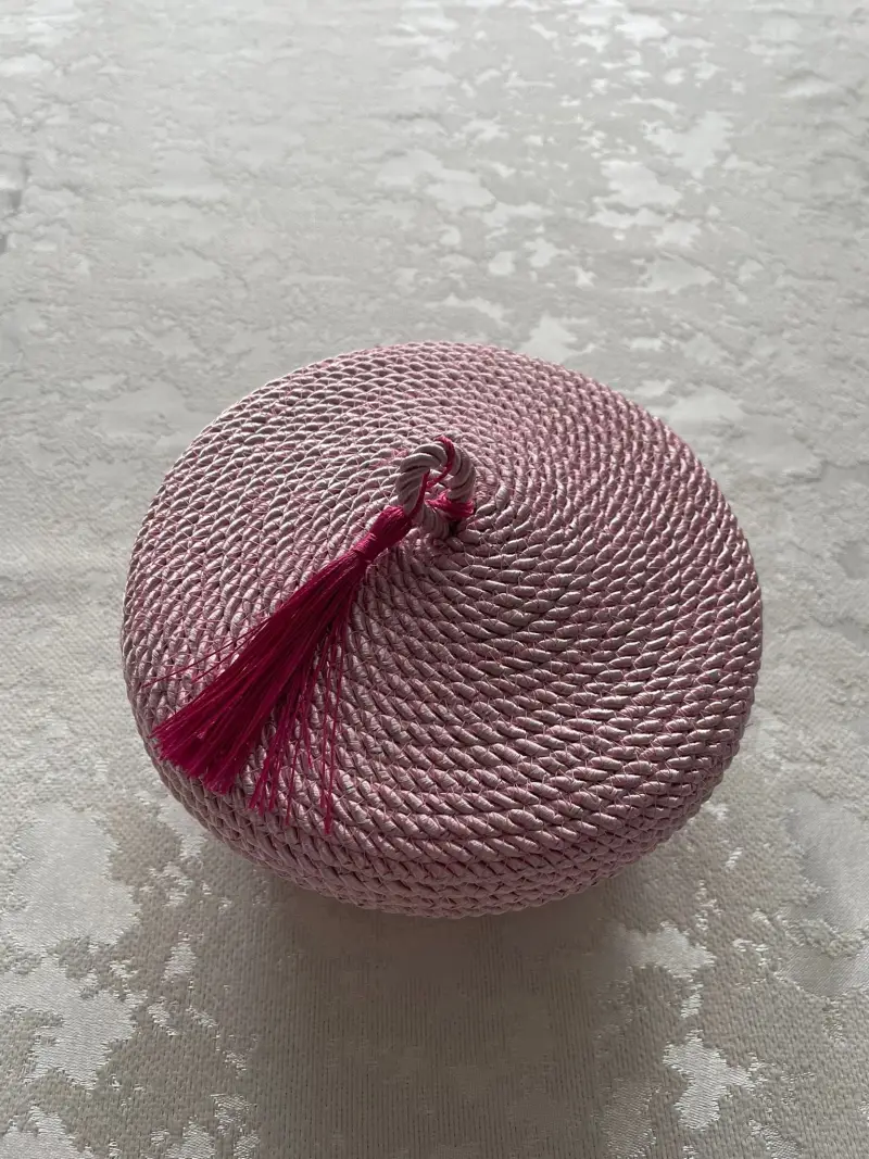 Boîte bonbonnière Rose en corde de coton, fait main par Lily Déco Main