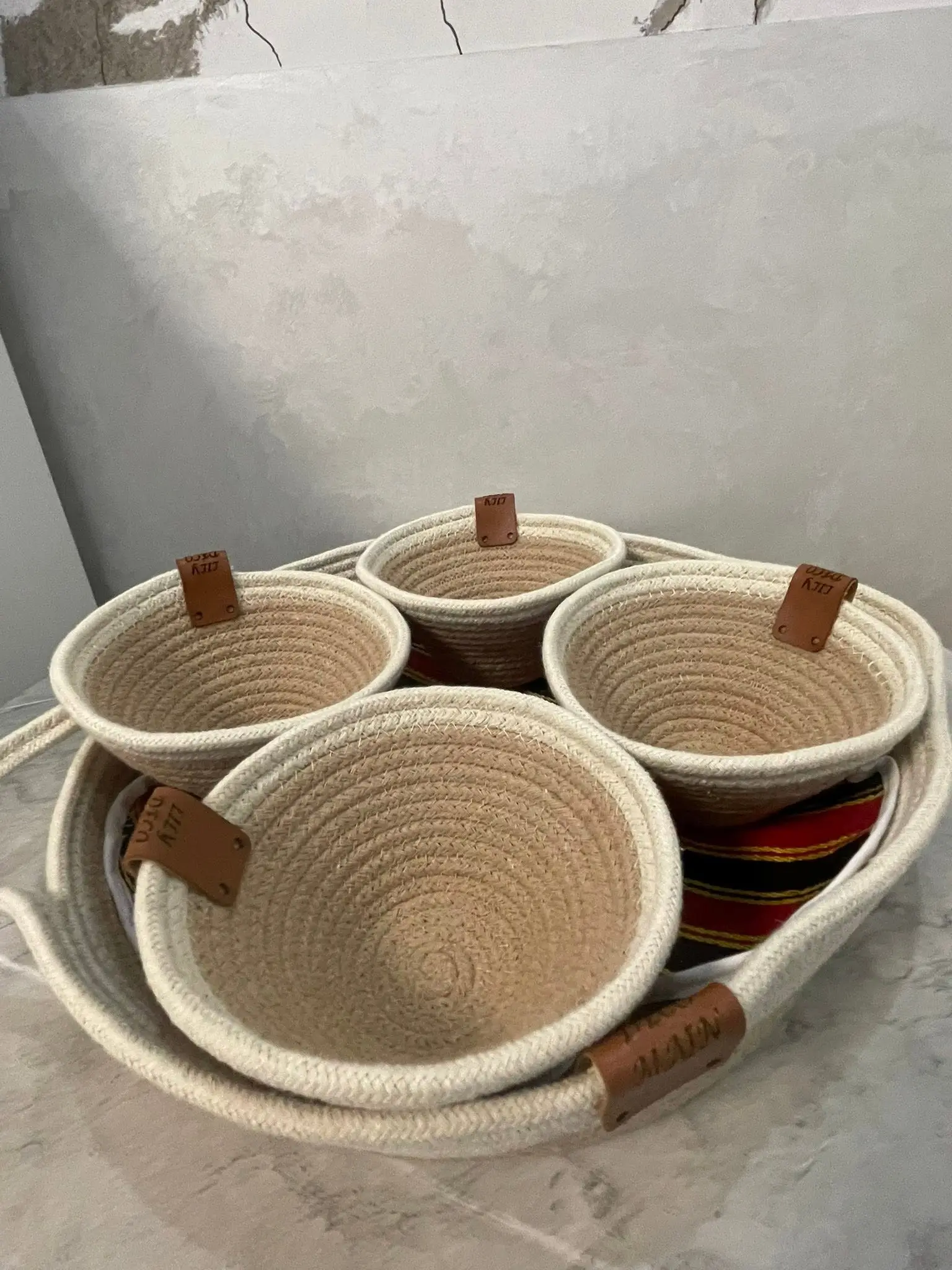 Corbeilles Nid (lot de 5) en corde de coton, fait main par Lily Déco Main