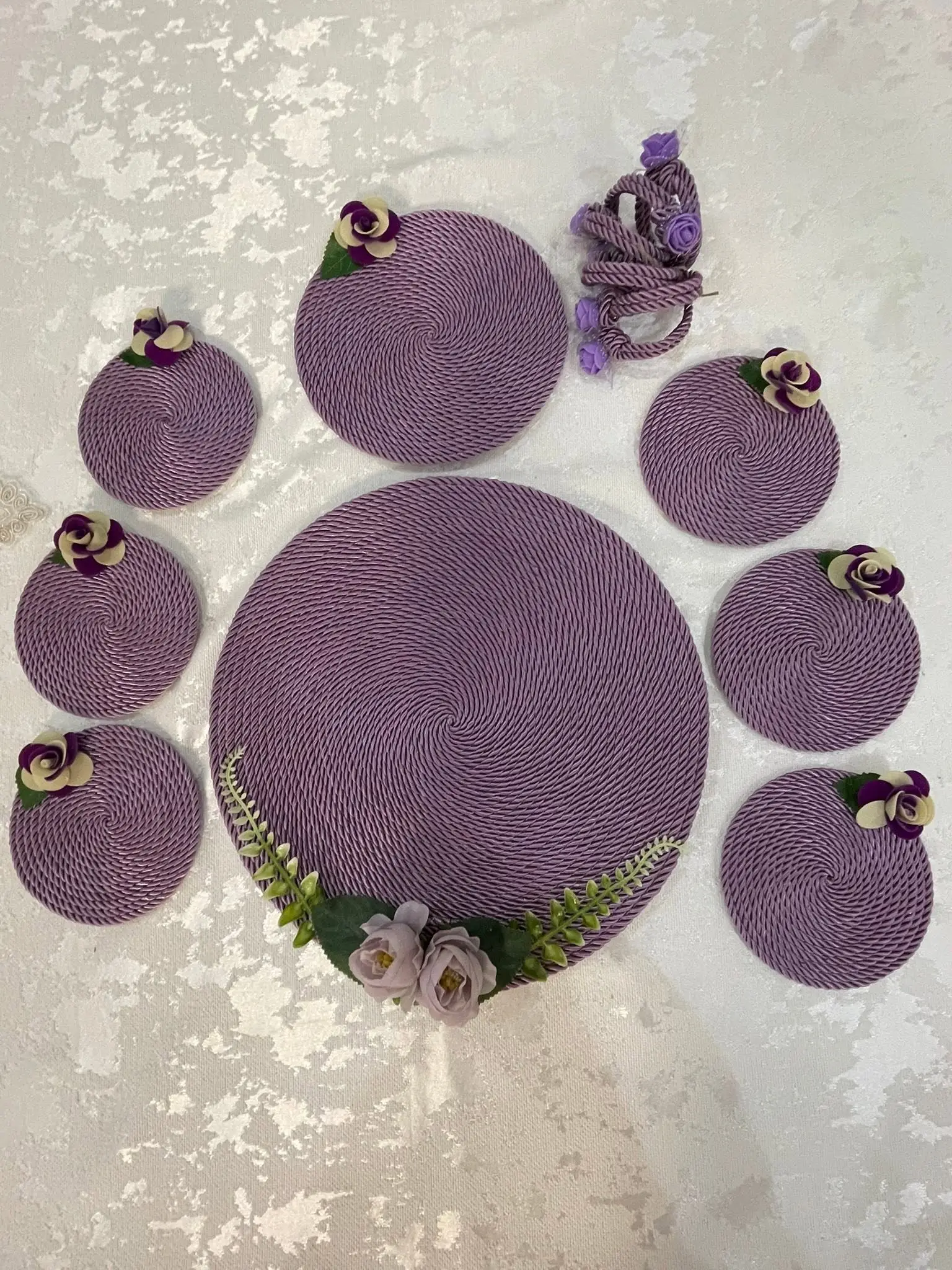 Set de table Lavande en corde de coton, fait main par Lily Déco Main